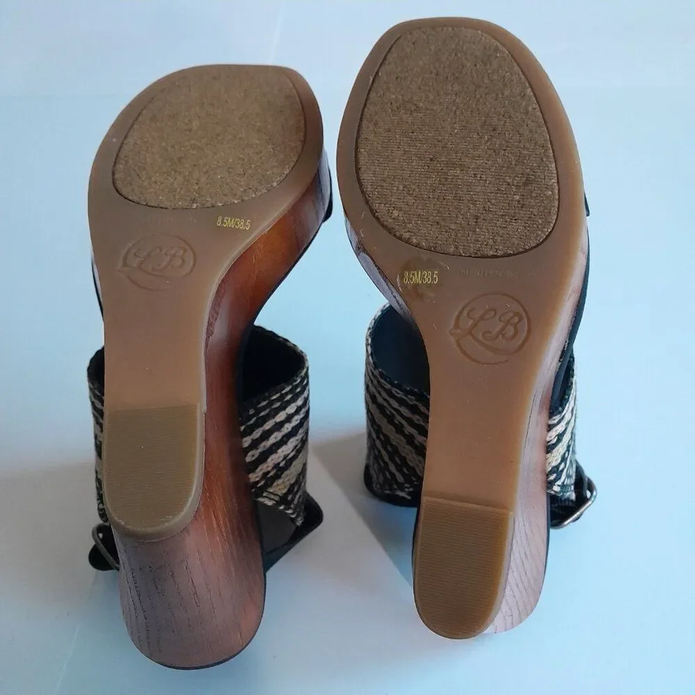 Lucky Brand Women Mika Chunky Wood Strappy Leather Platform shoes Size 8.5M